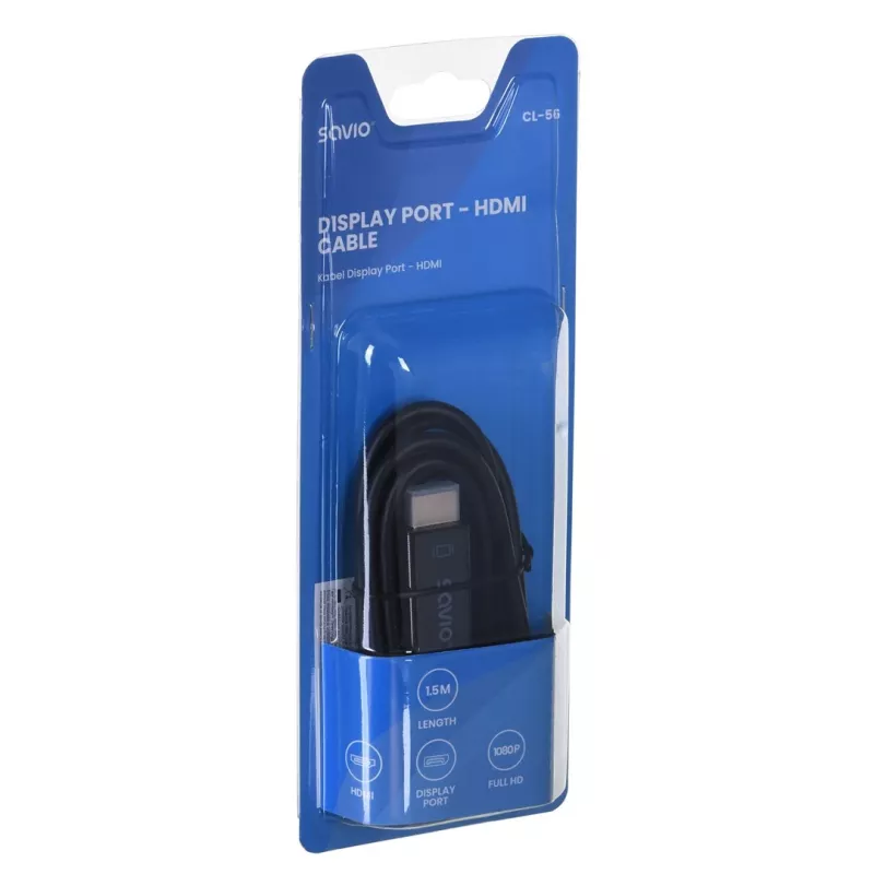 Adaptador de cable de vídeo SAVIO DisplayPort a HDMI tipo A CL-56, 1,5 m, negro