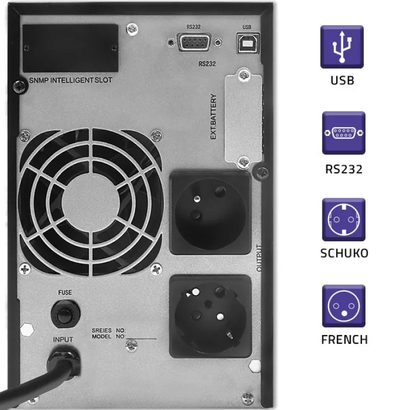 Sistema de alimentación ininterrumpida QOLTEC 53981 On line 2kVA, capacidad 2000 VA