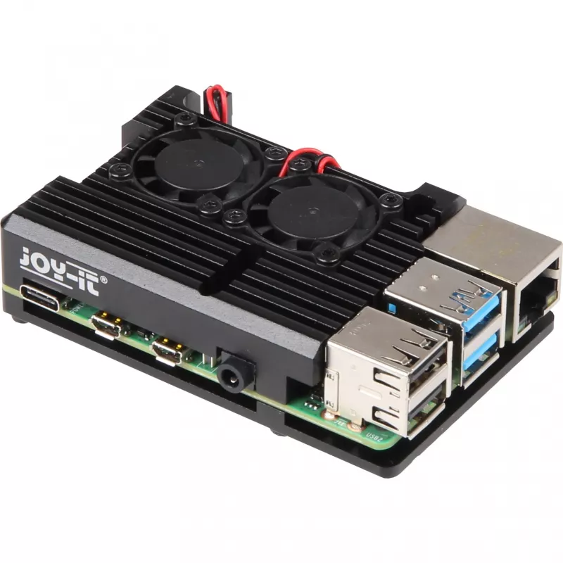 JOY-IT RPI CASE ALU07F - Carcasa para Raspberry Pi 4, aluminio, ventilador, negro (RB-ALUCASEP4+07FAN)