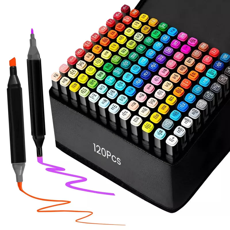 Set de rotuladores de alcohol Extralink 120 colores doble punta