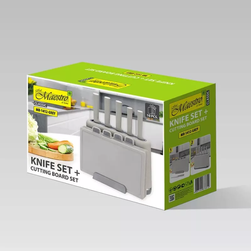 Maestro MR-1412-GREY juego de cuchillos con taco y juego de tablas de cortar, gris
