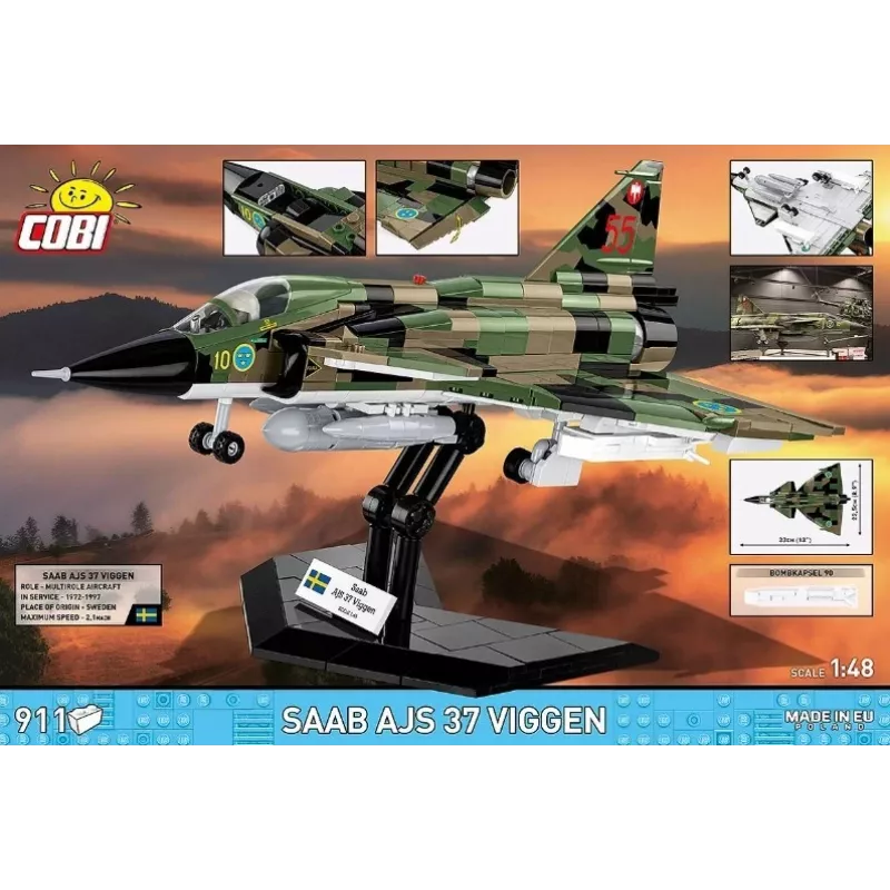 Set de construcción Cobi Blocks Saab AJS 3 Viggen 911 uds. set de modelismo, 911 piezas