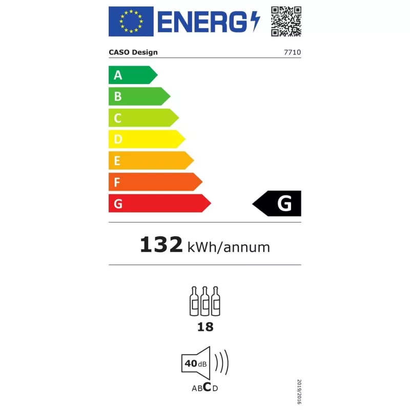 Vinoteca integrable Caso WineDeluxe E 18 — 18 botellas, altura 46 cm, negra, clase energética G