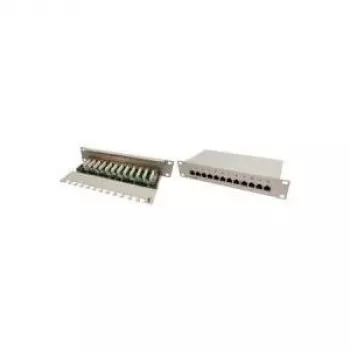 Panel de parcheo de sobremesa - panel de parcheo - CAT 6 - STP - RJ-45 X 12 - gris, RAL 7035 -