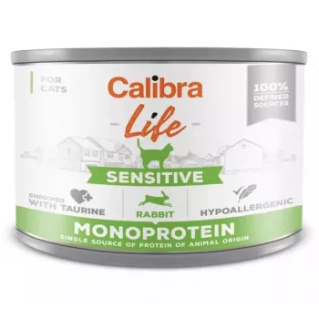 Comida húmeda para gatos Calibra Cat Life Sensitive Conejo 200 g lata, adulto, alimento completo, sin gluten, sin azúcar