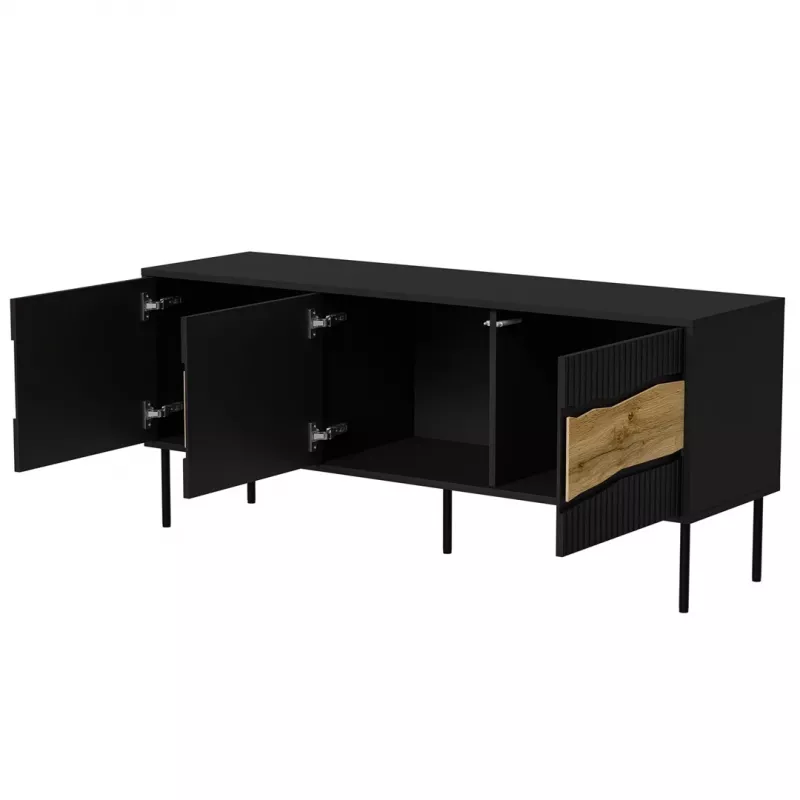 Mueble TV cama meble INSERTO 3D 143,5x40x61,5 cm negro con LED, parte superior de aglomerado