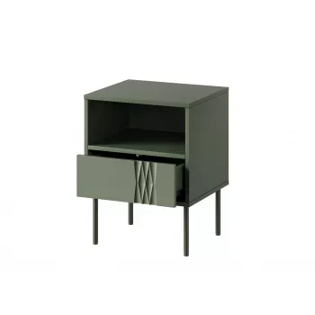 Mesita de noche cama meble TRESSE 44×40×53 cm verde mate, 1 cajón, set de 2