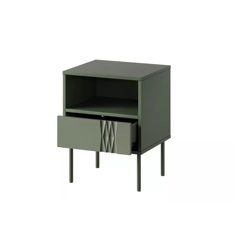 Mesita de noche cama meble TRESSE 44×40×53 cm verde mate, 1 cajón, set de 2
