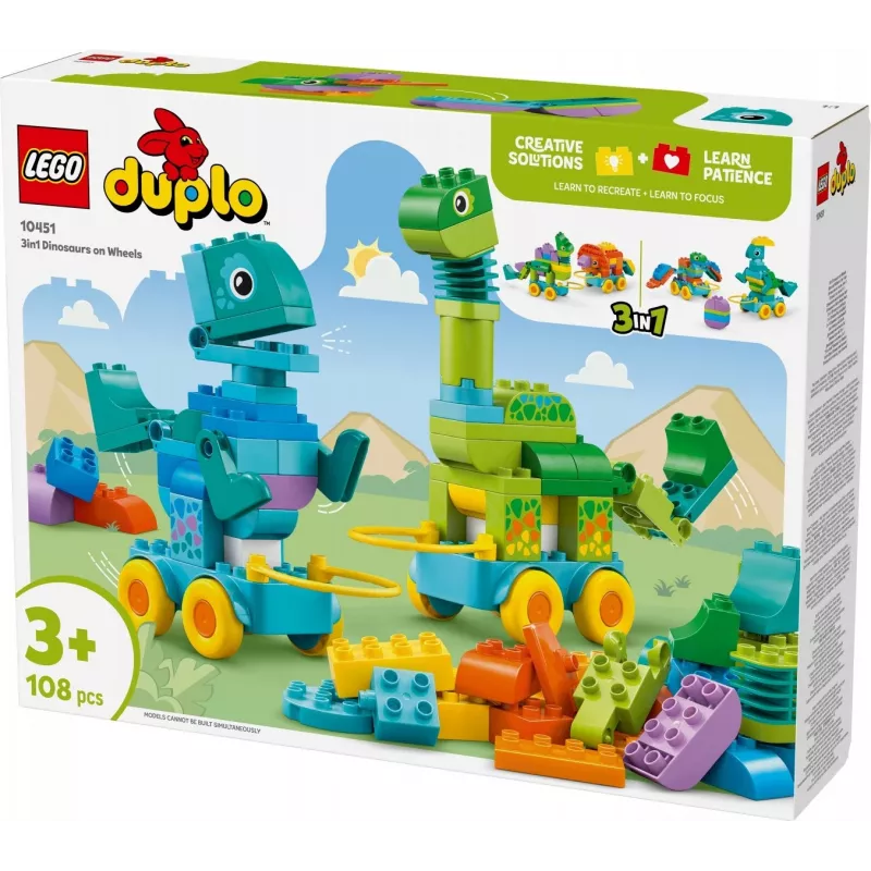 Juguete de construcción LEGO DUPLO 10451 Dinosaurios sobre ruedas set 3 en 1, 108 piezas, edad 3+, altura 220 mm