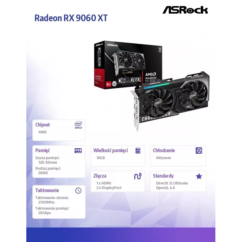 Tarjeta gráfica ASRock Radeon RX 9060 XT Challenger 16GB OC GDDR6