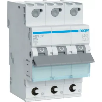 Hager MBS316 Tipo B 3P Interruptor automático de 3 módulos (MBS316)