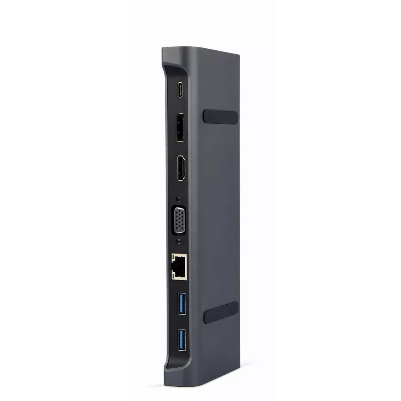 Dock para portátil Gembird A-CM-COMBO9-02 USB 3.2 Gen 1 Type-C, HDMI, VGA, 3×USB-A, Gigabit Ethernet, 87W PD, gris