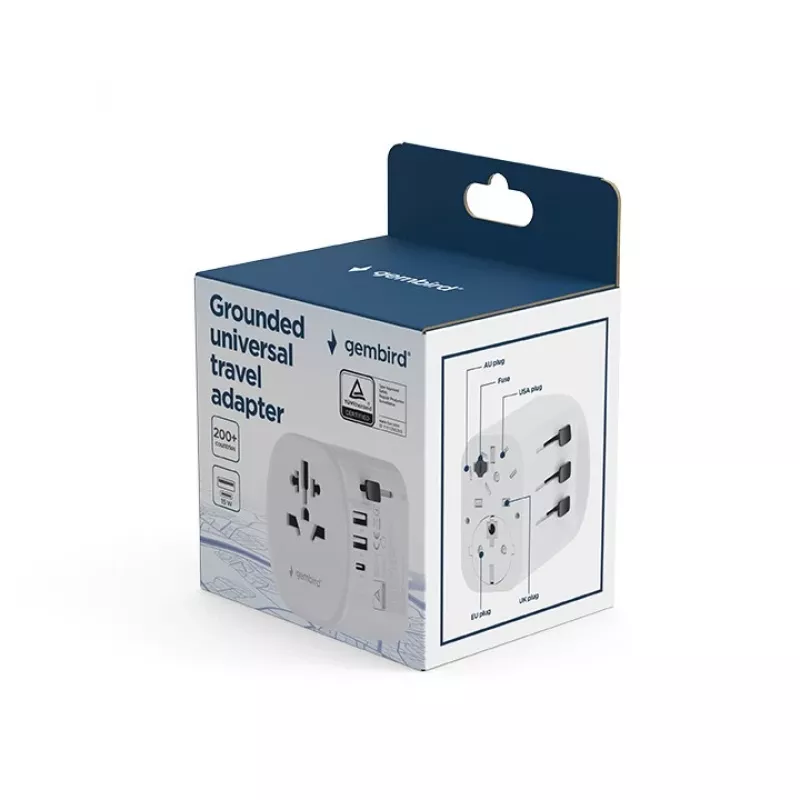 Adaptador de viaje GEMBIRD TPA-EU2A1C15-01-W – 15W, conector Type-E, 2× USB-A + 1× USB-C, 100–250V