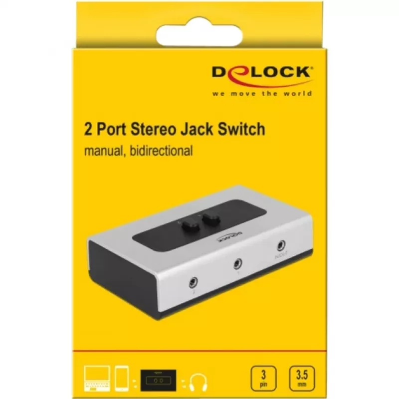 Conmutador de audio jack 3,5 mm 2 puertos manual bidireccional, conmutador gris/negro