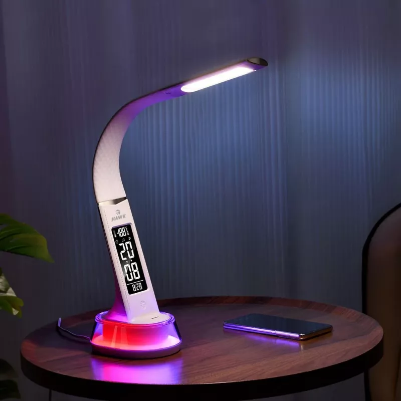 Lámpara de escritorio Hawk HW-LAMP05 blanca LED ajustable — lámpara de trabajo LED compacta con brazo ajustable