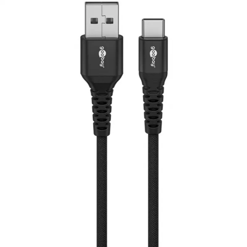 Goobay cable USB-C Fabric Supersoft con conectores metálicos, 2 m, negro (2m, USB 2.0, 60W), cable USB