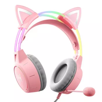 Auriculares Onikuma X15Pro gaming rosa con orejas de gato