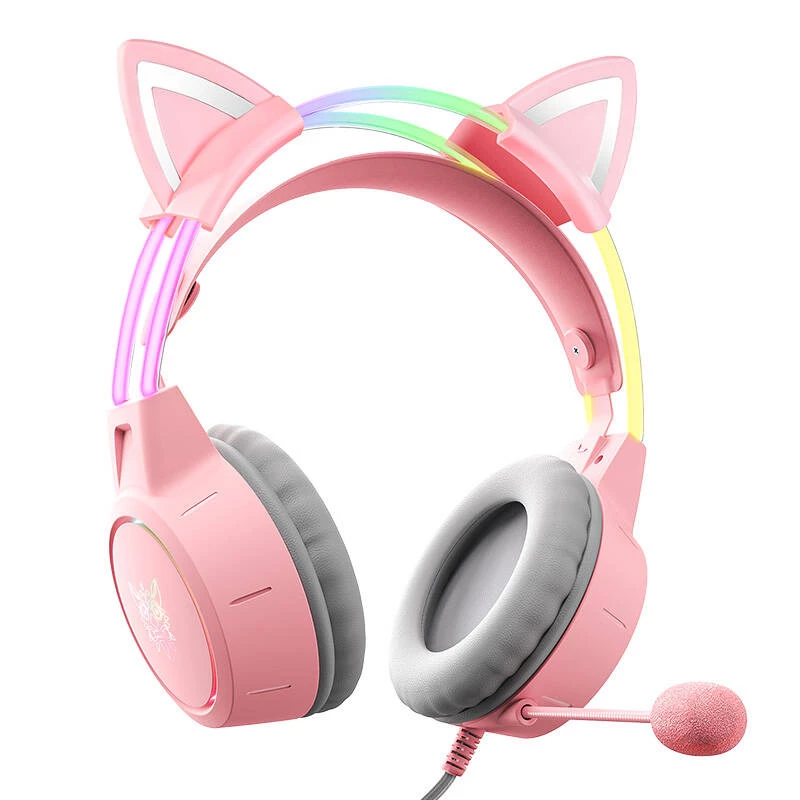 Auriculares Onikuma X15Pro gaming rosa con orejas de gato