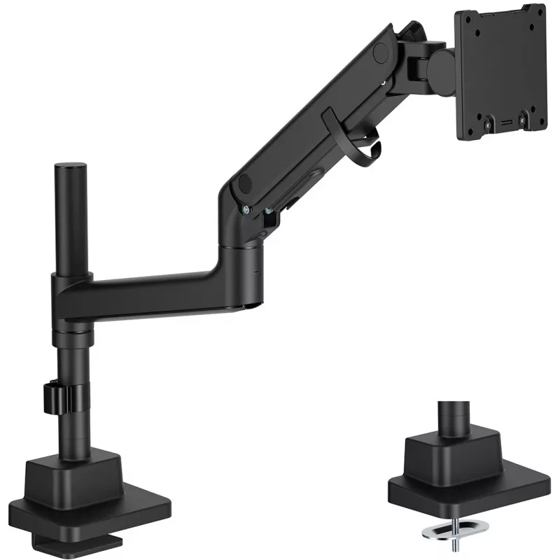 Soporte de monitor DIGITUS Single, pinza, máx. 57 inch, capacidad 27 kg, VESA 75x75–100x100, altura ajustable, inclinable -75° a 75°, negro