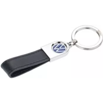 Llavero TROIKA VW presilla de cuero Negro cuero metal 115 mm