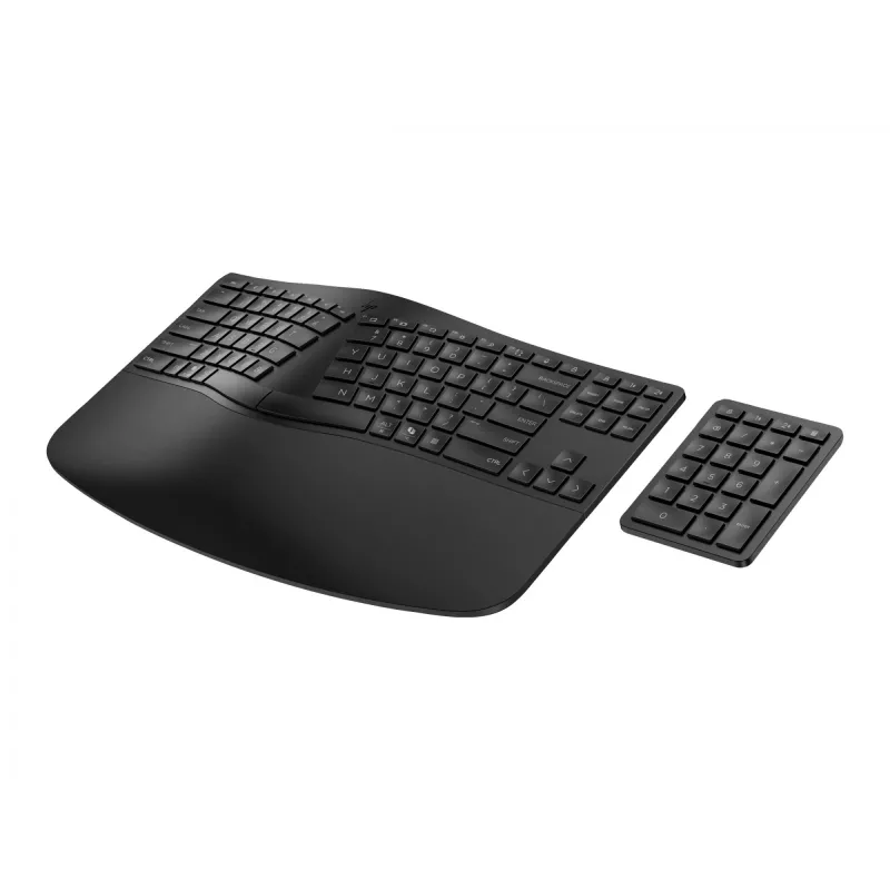 HP 960 Teclado inalámbrico ergonómico, Tamaño completo (100%), inalámbrico, RF Wireless + Bluetooth, Membrana, Negro