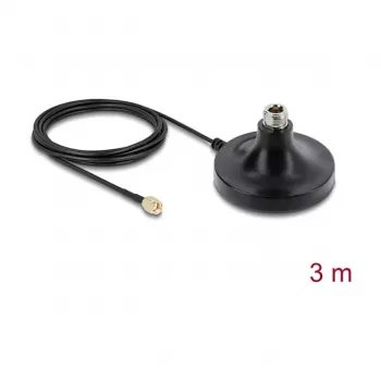 Base de antena magnética DELOCK ULA100 — 1 conector hembra N a 1 conector macho RP-SMA, cable de 3 m, exterior, negra