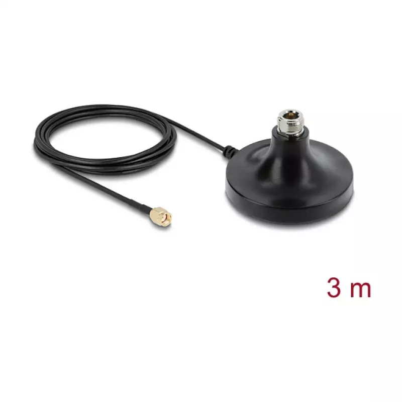 Base de antena magnética DELOCK ULA100 — 1 conector hembra N a 1 conector macho RP-SMA, cable de 3 m, exterior, negra