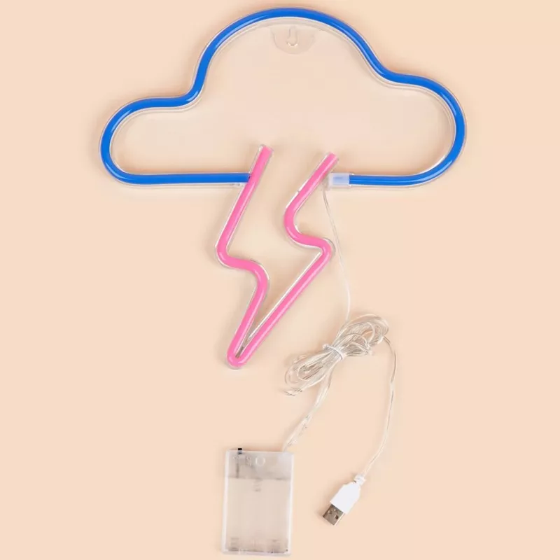 Luz de neón MANTA SNL71BL Nube con rayo Azul‑Rosa – letrero de neón LED decorativo