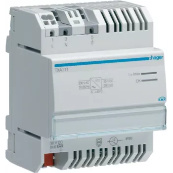 Transformador de alimentación Hager TXA111, entrada 230 V AC, salida 30 V DC, 0,32 A, gris