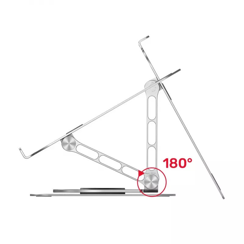 Unitek OT180SL01 soporte para portátil, de aluminio, para portátiles de 10–16 pulgadas (25,4–40,6 cm), giratorio 360°, plegable, inclinación ajustable, plateado
