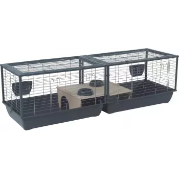 Jaula para conejos de interior ZOLUX Neolife Connect 101,5×54×51 cm – estructura metálica, base de plástico, gris