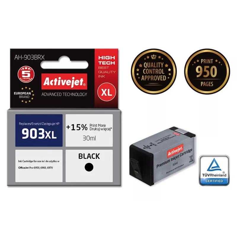 Tinta Activejet AH-903BRX (compatible con HP 903XL T6M15AE; Premium; 30 ml; negro)