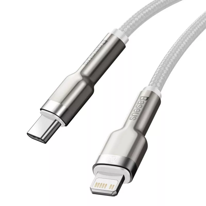 Cable USB-C a Lightning Baseus Cafule 1 m, 20 W, carcasa de zinc, blanco