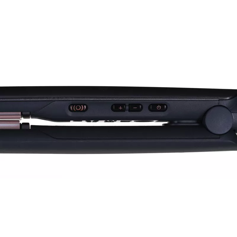 Plancha de pelo Remington S8598 Warm negro gris — placas de cerámica 11 cm, 5 niveles de calor, 160–230 °C, cable de 3 m, funda de transporte