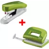 Set de grapadora y perforadora NOVUS E15+ y E210 — grapadora de mesa con perforadora de tenaza, verde