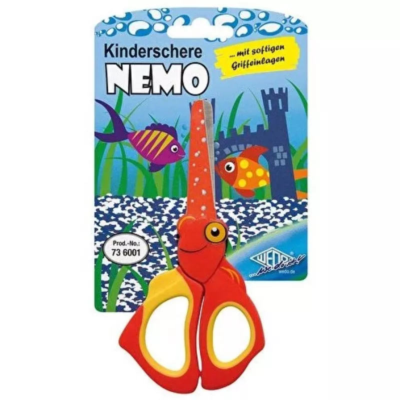 WEDO 73 6001 Tijeras de manualidades para niños, corte recto, 130 mm, rojo-amarillo