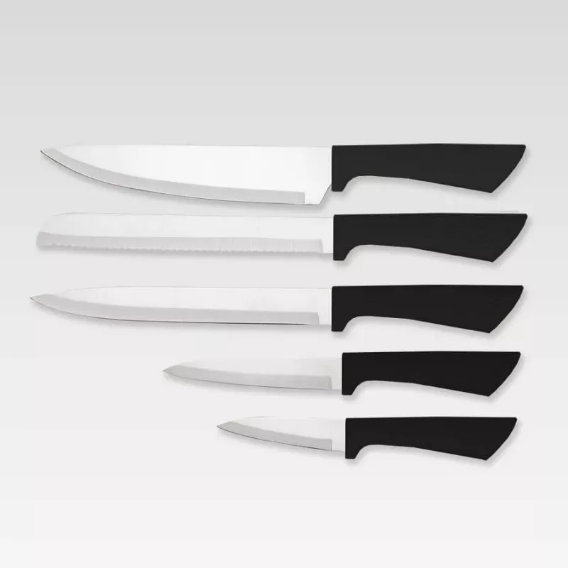 Set de bloque de cuchillos y cubiertos Maestro MR-1413 – negro, 8 piezas, hojas de acero inoxidable con soporte, portarrollos de papel