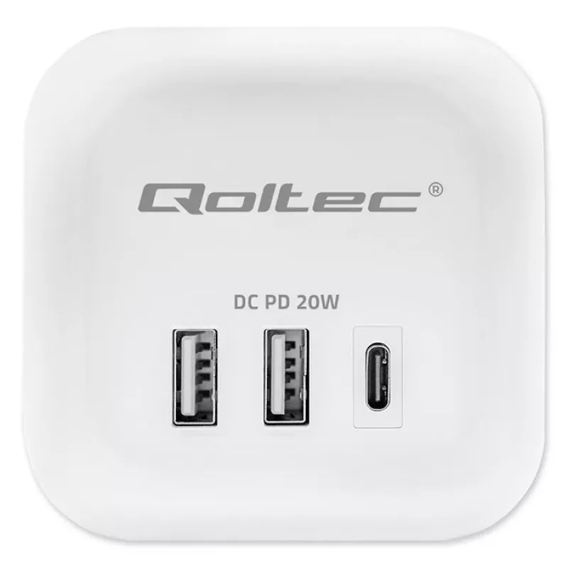 Regleta QOLTEC 52547 Power Cube 3 tomas AC, 2 USB-A, 1 USB-C PD 20W