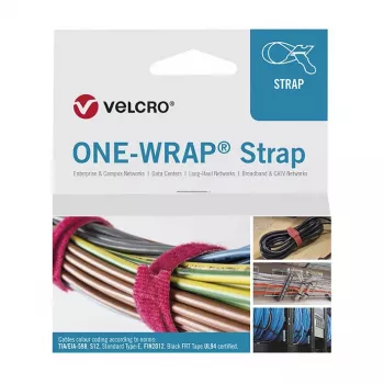 Brida para cables reutilizable Velcro ONE-WRAP 200 x 20 mm, polipropileno (PP), negro — pack de 100