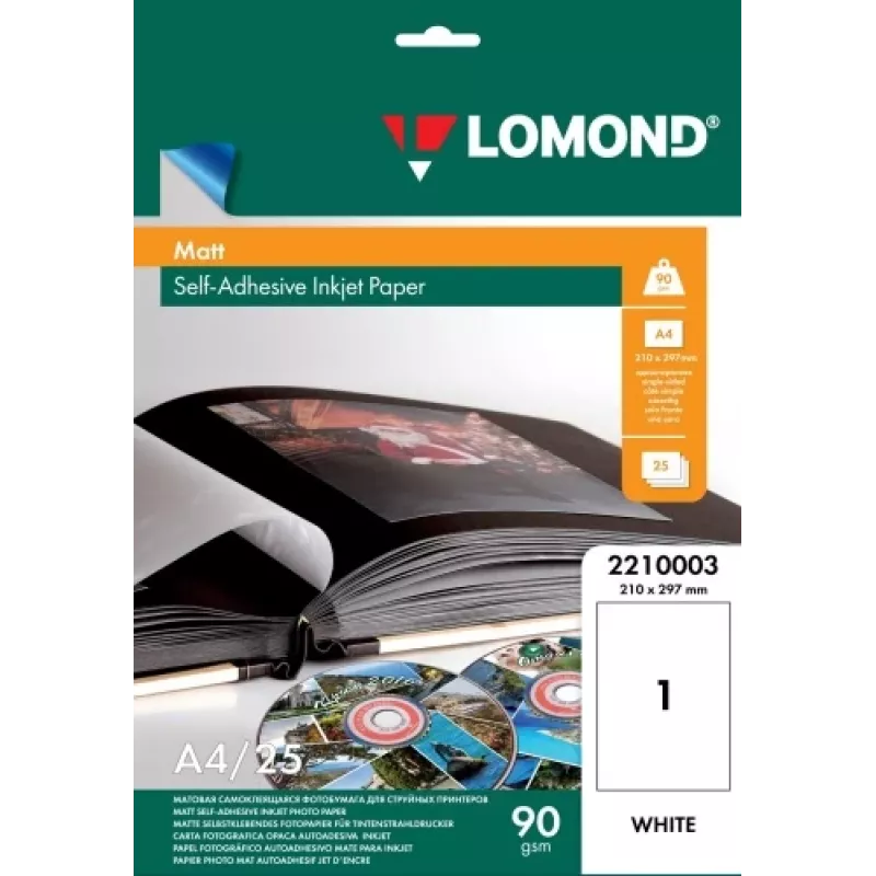 Papel fotográfico autoadhesivo de inyección de tinta Lomond mate A4 25 hojas