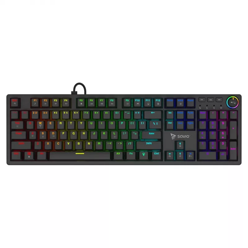 SAVIO STYX Brown teclado mecánico gaming, Outemu Brown, Hot-Swap, RGB, distribución US, tamaño completo, USB, negro
