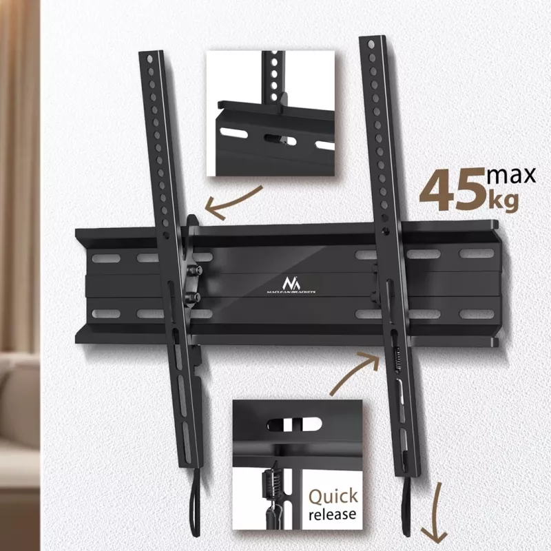 Soporte de pared para TV MACLEAN MC-748A VESA 100x100–400x400 mm inclinable negro soporta hasta 45 kg