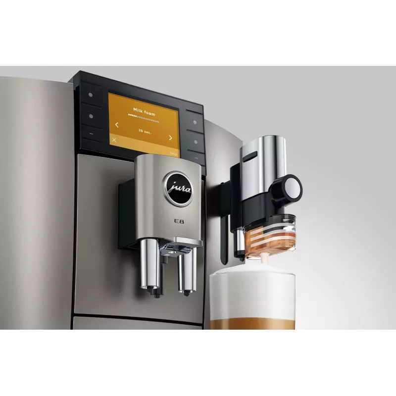 Cafetera espresso JURA E8 superautomática 1,9 l plata – 15 bar, pantalla de 3,5 inch, molinillo, espumador de leche