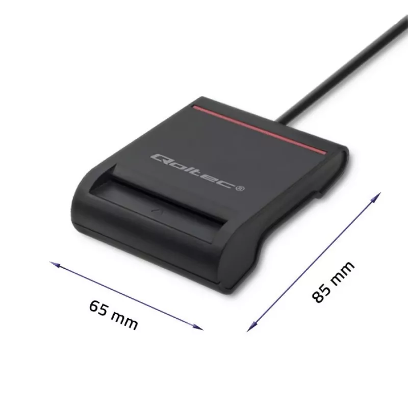 Lector de tarjetas ID QOLTEC Smart-Chip — USB, negro, 84,5×65×16 mm, 63 g