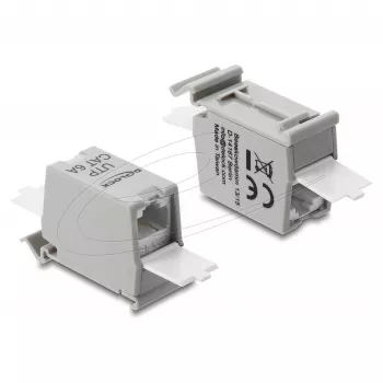 Acoplador de red RJ45 DELOCK Cat.6A hembra a hembra para montaje en carril DIN, gris