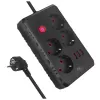 Regleta de enchufes MACLEAN MCE392 B — 4 enchufes, 3×USB, 110–240V, 2,1A, 2500W, cable de 1,5 m, negra