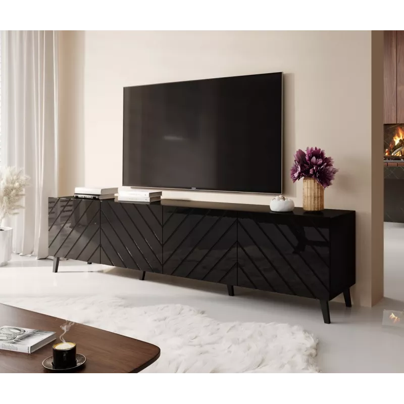 Mueble RTV ABETO 200x42x52 negro brillante