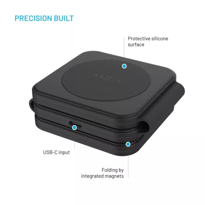 Cargador inalámbrico plegable FIXED FIXFLE-SA-BK 3 en 1 para Samsung — cargador portátil compacto para teléfono, auriculares y wearables