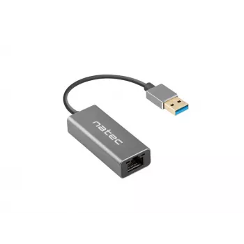 Hub USB NATEC Cricket USB 3.2 Gen 1 Type-A con RJ-45 Ethernet 1000 Mbit/s, carcasa de aluminio, negro