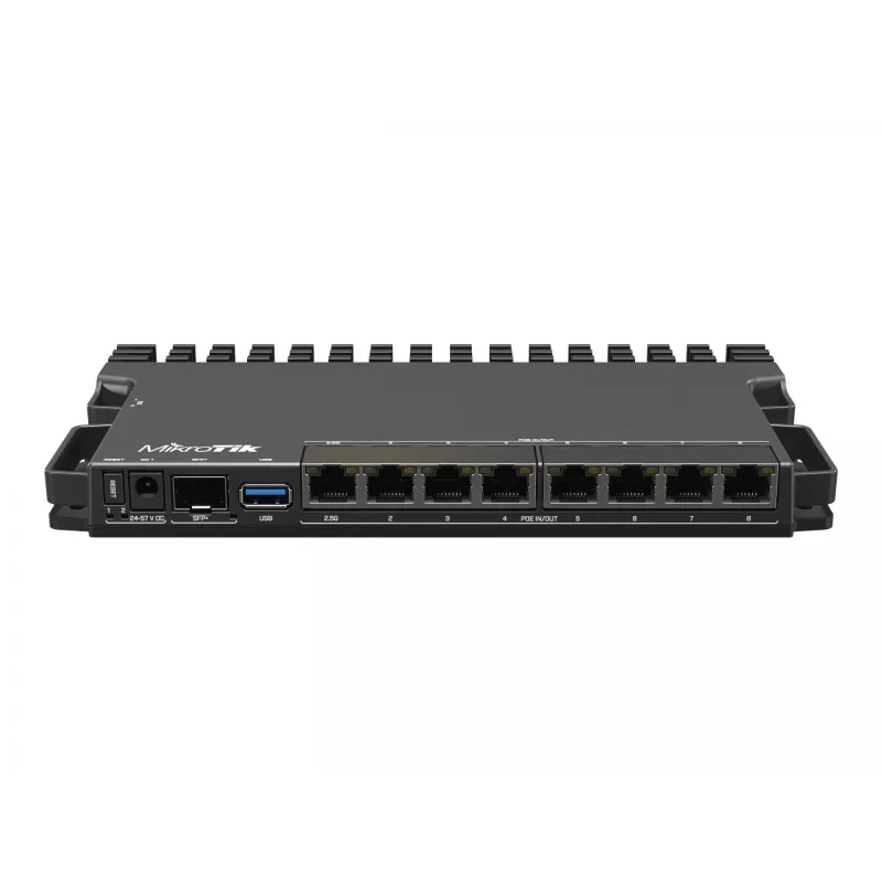 Router con cable MikroTik RB5009UPR+S+IN — 8x puertos RJ-45 PoE, 2,5GbE, ranura SFP+, RouterOS